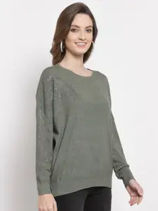 Mafadeny Women Longline Pullover with Embellished Detail