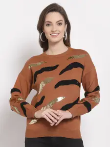 Mafadeny Women Printed Pullover with Embellished Detail