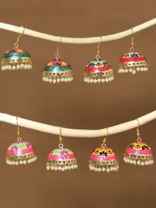 OOMPH Women Pack Of 4 Gold-Plated Dome Shaped Jhumkas Earrings
