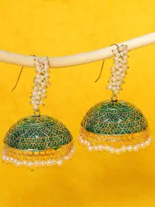 OOMPH Meenakari Enamel & Pearls Dome Shaped Jhumkas Earrings