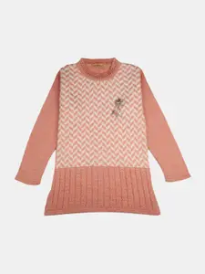V-Mart Girls Printed Woolen Longline Pullover