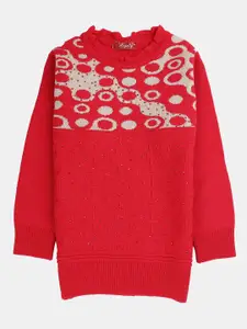 V-Mart Girls Printed Longline Wool Pullover sweater