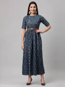 aayu Floral Printed Round Neck Maxi Dress