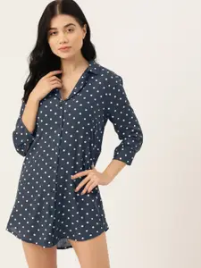 ETC Polka Dots Printed Shirt Style Nightdress