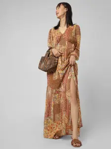 ONLY Brown & Red Ethnic Motifs Maxi Maxi Dress