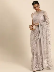 all about you Floral Embroidered Net Saree