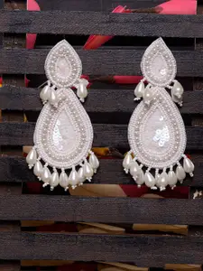 Saraf RS Jewellery Silver Plated Pearl Beaded Contemporary Drop Earrings