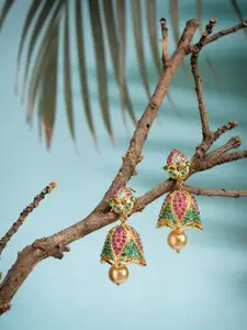 Saraf RS Jewellery Gold Plated AD Studded Contemporary Jhumka Earrings