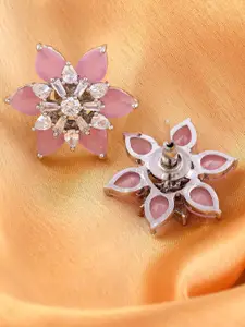 Saraf RS Jewellery Rhodium Plated AD Studded Floral Studs Earrings