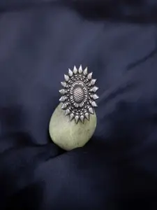 Arte Jewels 925 Oxidised Silver Flower Shape Adjustable Finger Ring