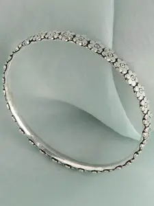 Arte Jewels 925 Oxidised Silver Flower Bangle
