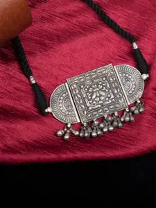 Arte Jewels Silver-Toned & Black Silver Oxidised Necklace