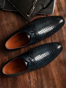 MUTAQINOTI Men Textured Patent Leather Formal Derbys Shoes