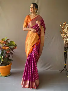 KARAGIRI Woven Design Zari Silk Blend Patola Saree With Blouse Piece