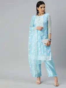 KALINI Embroidered Organza Unstitched Dress Material