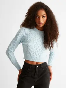 COVER STORY Women Cable Knit Crop Pullover Sweater
