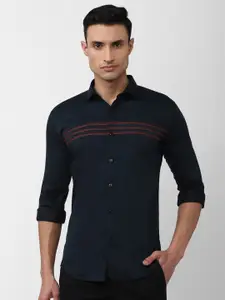 V Dot Men Slim Fit Horizontal Stripes Formal Shirt