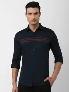 V Dot Men Slim Fit Horizontal Stripes Formal Shirt