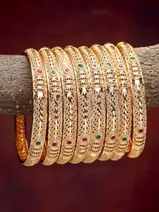 Kennice Set Of 8 Gold-Plated Stone-Studded Meenakari Bangles