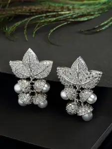 Kennice White Leaf Shaped Jhumkas Earrings
