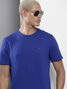 Tommy Hilfiger Men Blue Solid Indigo Pure Cotton T-shirt