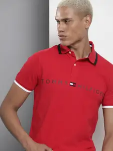 Tommy Hilfiger Men Brand Logo Print Polo Collar Slim Fit T-shirt