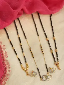 Kennice Set Of 3 Gold-Plated Stone-Studded & Beaded Mangalsutra with Earrings