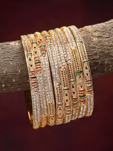 Kennice Set Of 8 Gold-Plated Crystal Studded Meenakari Bangle
