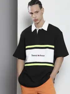 Tommy Hilfiger Men Pure Cotton Colourblocked Polo Collar Drop-Shoulder Sleeves T-shirt