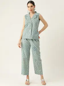 MISRI Women Pure Cotton Printed Top With Trousers