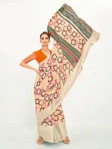 Saree mall Geometric Printed Cotton Blend Chanderi Sarees