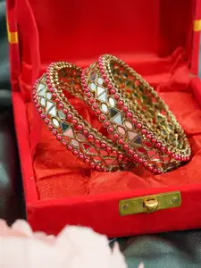 GRIIHAM Set Of 2 Gold-Plated Beads-Studded Mirror Bangles