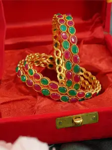GRIIHAM Set Of 4 Gold-Plated & Stone-Studded Designer Bangles