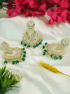 GRIIHAM Gold-Plated Chandbalis Earrings & Maangtika