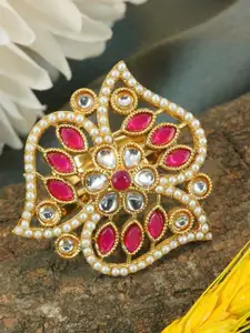 GRIIHAM Gold-Plated AD-Studded & Beaded Antique Finger Ring