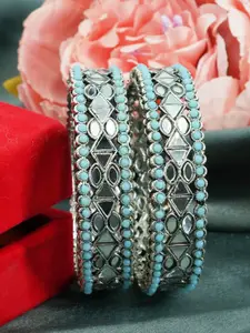 GRIIHAM Set Of 2 Silver-Plated AD Studded Bangles