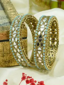 GRIIHAM Set Of 2 Gold-Plated Mirror Work & Beaded Designer Bangles