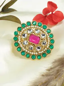 GRIIHAM Gold-Plated AD-Studded Adjustable Antique Finger Ring