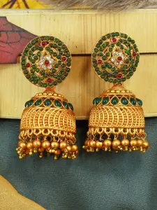 GRIIHAM Gold-Plated Contemporary Jhumkas Earrings