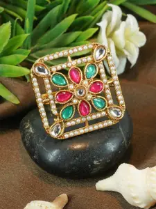 GRIIHAM Gold-Plated Flower Shaped AD Studded Copper Finger Ring