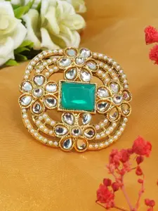 GRIIHAM Gold-Plated AD-Studded Adjustable Antique Finger Ring