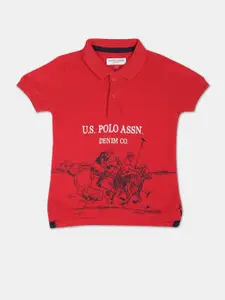 U.S. Polo Assn. Kids Boys Printed Polo Collar Pure Cotton T-shirt