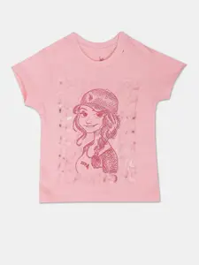U.S. Polo Assn. Kids Girls Graphic Printed Pure Cotton T-shirt