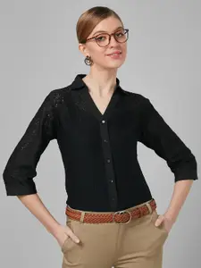 Style Quotient Women Self Design Cotton Regular Smart Casual Shirt
