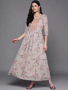 Ahalyaa Women Floral Printed & Embroidered Ethnic Dress
