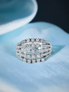Rubans Silver-Plated AD Studded Adjustable Finger Ring