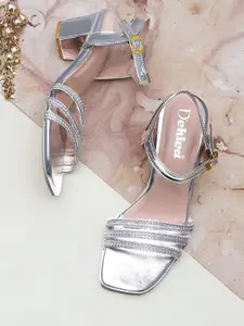 DChica Girls Silver-Toned Embellished Party Block Sandals