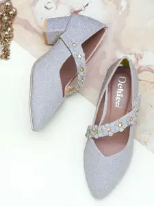 DChica Girls Silver-Toned Embellished Party Block Pumps