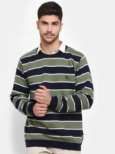 V-Mart Men Striped  Self Design Sweatshirt