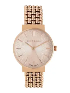 GIORDANO Women Peach Dial & Rose Gold-Plated Bracelet Style Analogue Watch GD-2098